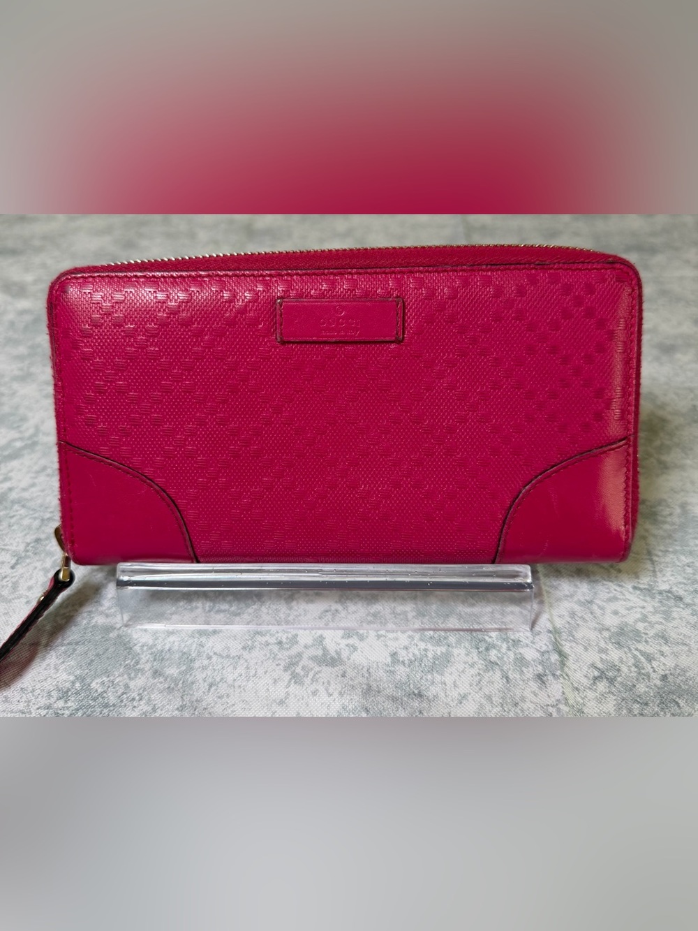 Gucci Pink Diamante Leather Zip Around Wallet